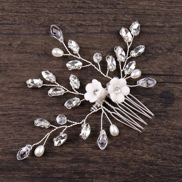 

handmade simulated pearl bead bride hair comb crystal flower comb for hair headpieces bridal wedding jewelry accessories sl, Golden;silver