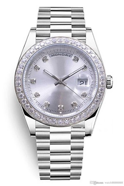 

s127 new men's luxury watch, calendar of the week, m228396tbr, president, white stainless steel case, diamond-encased dial, silver dial, Slivery;brown