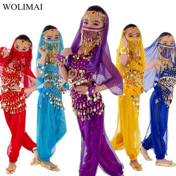 

child costume belly dancer belt pants veil accessories for kids bollywood dress girls belly dance costume set 2-8pieces, Black;red