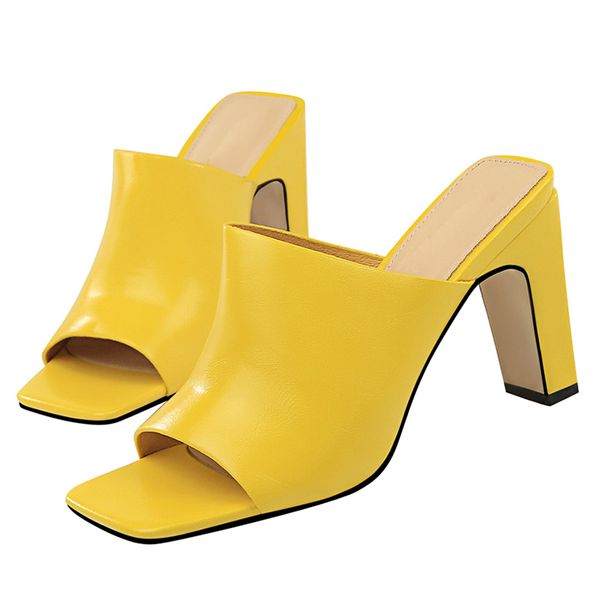 

casual slippers shoes women's high-heeled summer soft leather slippers yellow open toe shoes fashion, Black