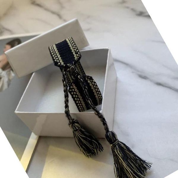 

brand fashion jewelry for men women handmade cotton signture embroidery designer bracelet woven bangle fabrics jewelry with white box, Black
