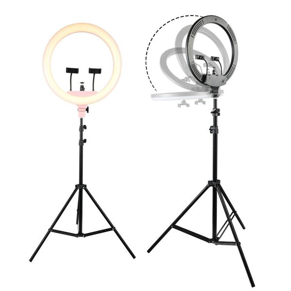 

18 48w led selfie ring light dimmable pgraphy 2m tripod 3 phone clip youtube video for iphone xiaomi makeup/live streaming