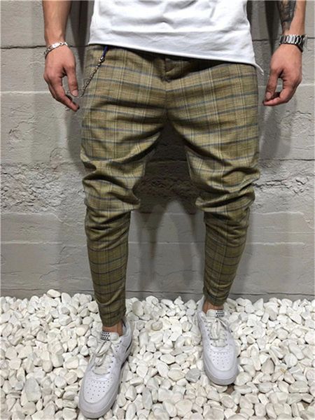 

hiphop мужские дизайнерские брюки повседневный плед середины талии карандаш штаны длинные брюки new homme pantalon мужская одежда, Black