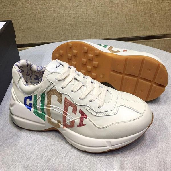 

fashion classic mens rhyton sneaker with print mens shoes comfortable casual low lace -up men shoes autumn and winter style sneakers, Black