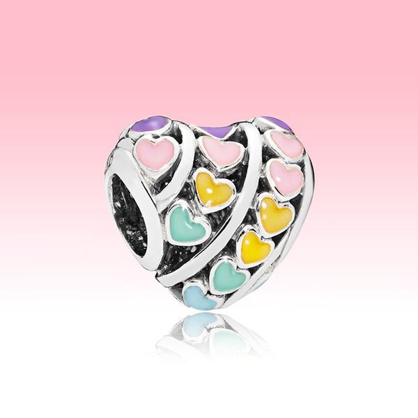 

colorful rainbow love heart charms bangle bracelet making accessories for pandora 925 sterling silver beads charm with original box, Bronze;silver