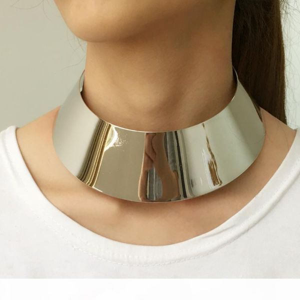 

manilai punk wide metal torques choker necklace for women big jewelry maxi collar statement necklace golden & silver color