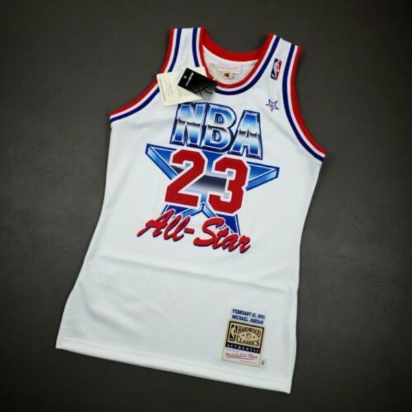 

100% stitched michael jor dan mitchell & ness 91 all star jersey size xs-5xl mens throwbacks basketball jerseys, Gray