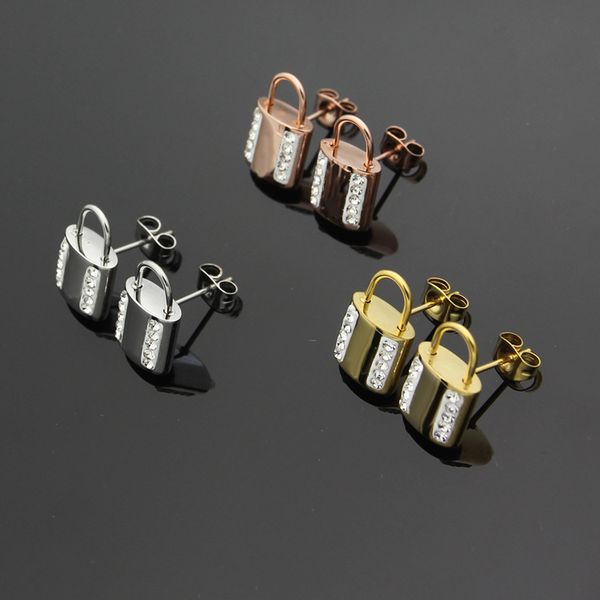 

titanium steel lock head bilateral mud logo earrings 18k gold earrings rose gold silver earrings for woman jewelry, Golden;silver