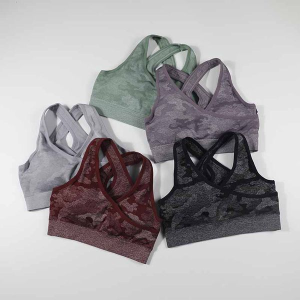 

женщины camo бесшовная спорт bra top назад cross проложенный йога brassiere фитнес crop top женщины спорт йога бюстгальтер push up спорт, White;black