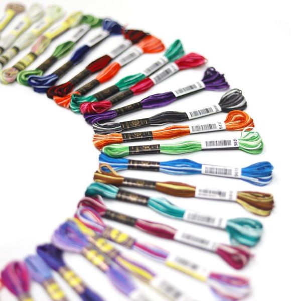 

yarn 61 colors per set variegated 6 strands 8 meters skein color variation cotton embroidery floss overdyed cross stitch thread, Black;white