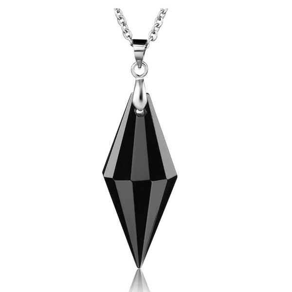 

wholesale 10 pcs silver plated pyramid section rock crystal pendant link chain necklace black agate fashion jewelry