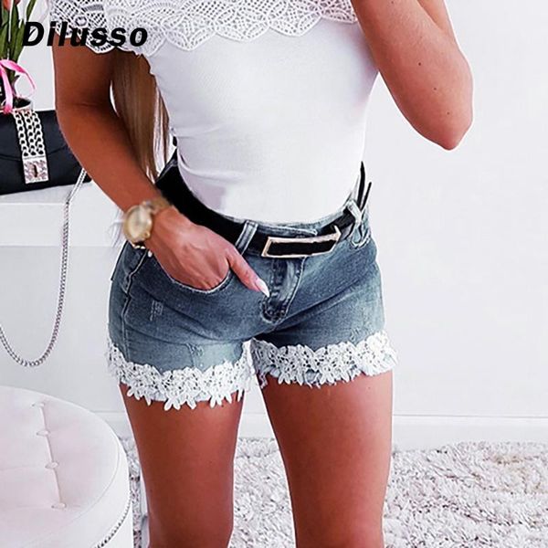 

women slim thin elasticity lace jeans zipper denim shorts jeans club night party 2020 new blue#d3, Blue