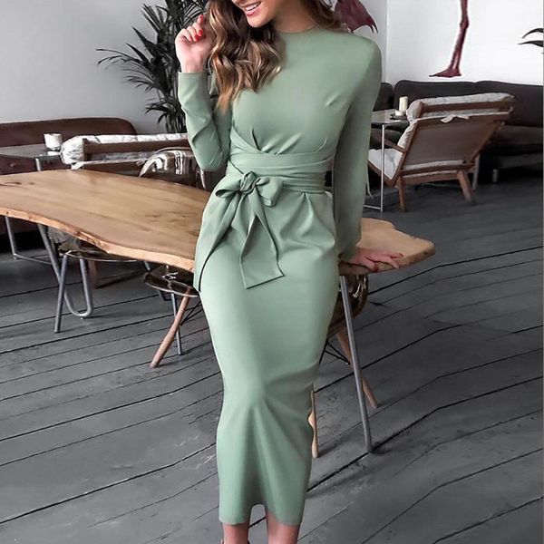 

autumn womens designer casual dress solid color printed bandage design crew neck bodycon dress ol style female clothing, Black;gray