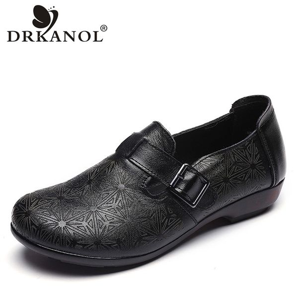 

drkanol 2020 spring women shoes genuine leather slip on loafers female flat shoes women ballet flats fashion single h802, Black