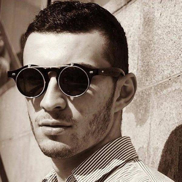 

xaybzc 2020 fashion vintage round steampunk flip up sunglasses classic double layer clamshell design sun glasses, White;black