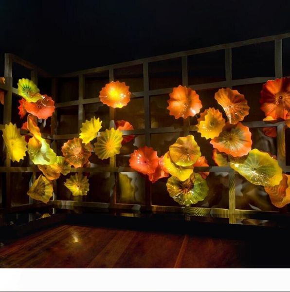 

yellow orange luxury blown glass wall plates custom made l wall decor glass art plates flower shape wall decoration art lamps