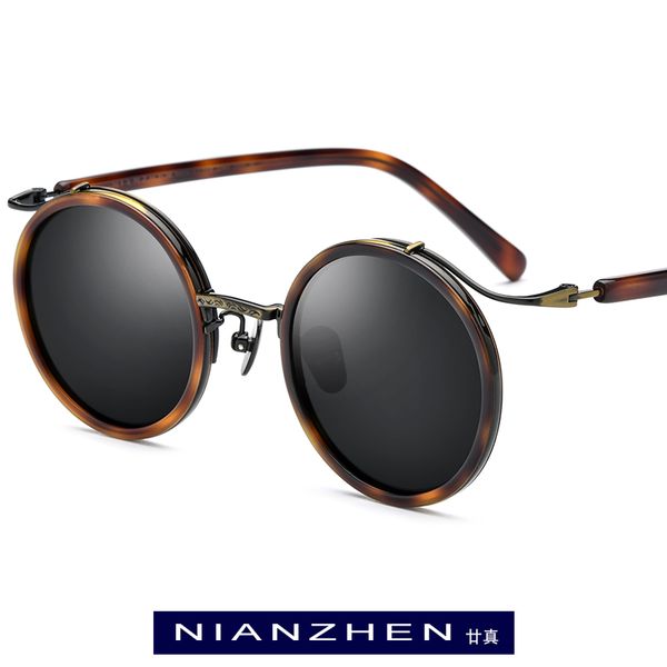 

nianzhen acetate titanium sunglasses men vintage retro round polarized sun glasses for women 2020 uv400 shades small face 1023, White;black