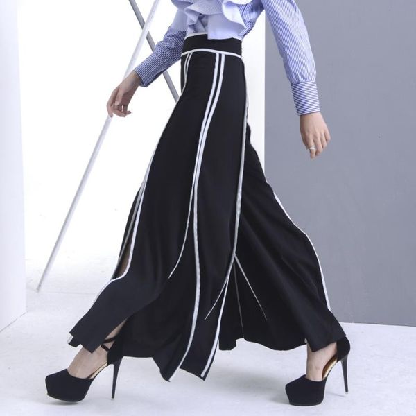 

2020 palazzo pants sale trousers women europe and america elegance 20 18 fall/winter loose split fork feeling wide leg pants, Black;white