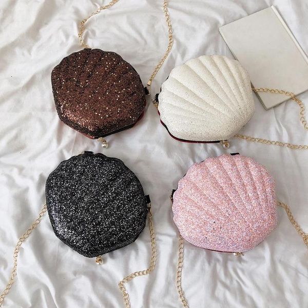 

simple single shoulder bags female fashion pu leather chain cute shell sequins small bag multicolored mini crossbody handbags