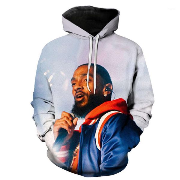 

hoodies rapper 3d printed hip hop man hooded sweatshirts casual loose homme clothes nipsey hussle men, Black