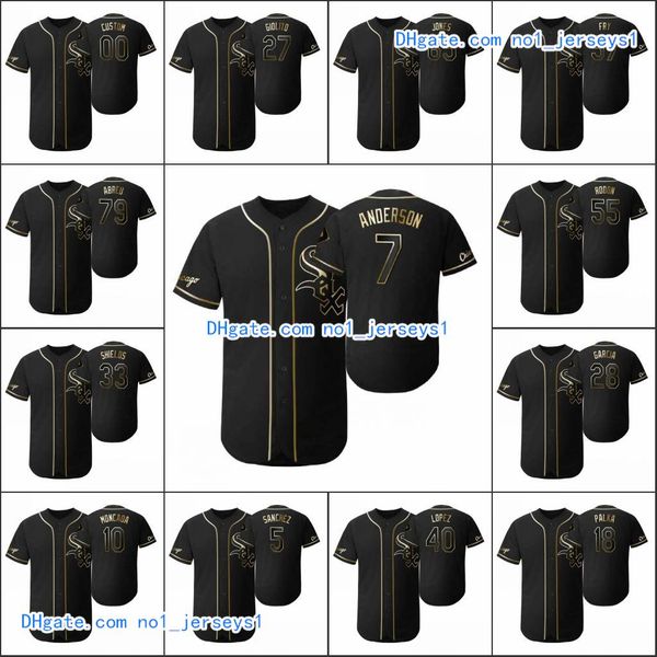 

chicago white sox men #79 jose abreu 10 yoan moncada 7 tim anderson women youth black golden edition flex base custom jersey