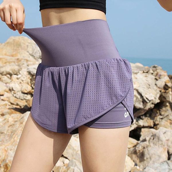 

women mesh yoga shorts summer high waist running shorts quick dry gym loose wide leg fitness gym clothing, White;red