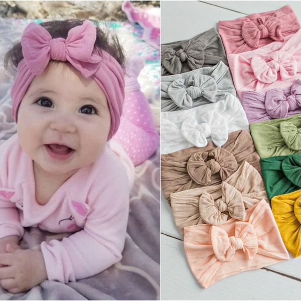 

2020 new baby nylon headband candy color soft elastic hair bands newborn girls hair bows headwrap turban accessories, Slivery;white