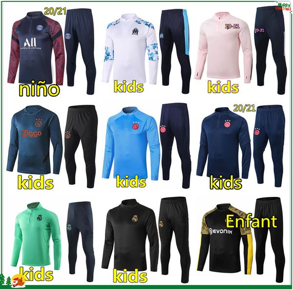 

20 21 ajax kids soccer tracksuit football training suit 2019 2020 2021 real madrid kids football tracksuit survetement chandal jogging, Black