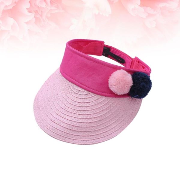 

kid visor cap plush ball decor sun block cap wide brim hat for kid child girl (blue, Yellow