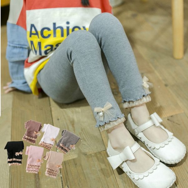 

2020 весной новое все-матч обтягивающих узких брюки кружева колготки хлопок бусинка бант сетка леггинсы кружево детских щиколотки брюки для, Blue