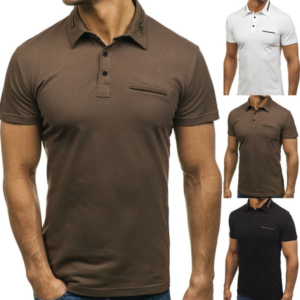 

shirt men 2020 summer new fashion casual lapel pocket matching color slim men's casual short-sleeved shirt, White;black