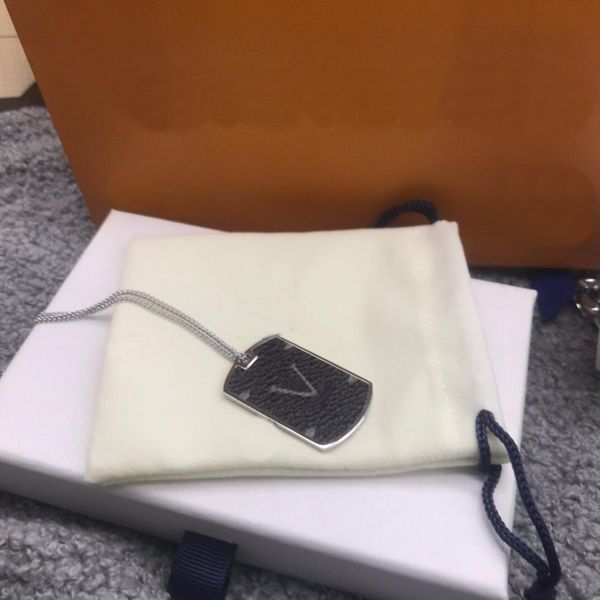 

europe america style men lady women titanium steel lovers long necklace with engraved v initials wrap leather square pendant, Silver