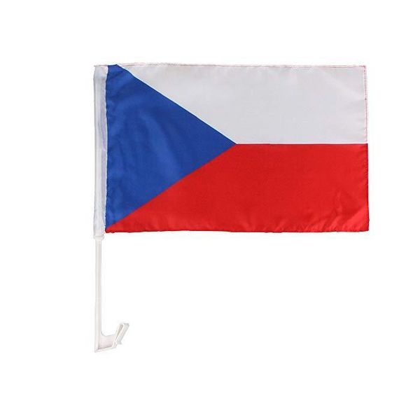 Günstige tschechische Auto-Haubenflaggen, hergestellt aus 100D-Polyester, Größe 30 x 45 cm mit 43 cm langen Kunststoffstangen