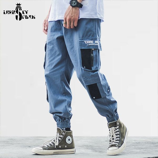

lindsey seader hiphop cargo pants streetwear men harajuku harem pants joggers casual tatical multi pockets track trousers, Black