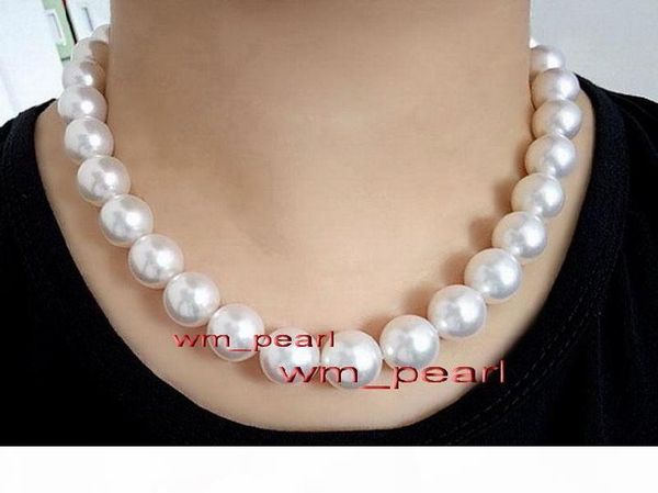

17" 13-15mm реал природный юг море круглый белый жемчуг ожерелье 14k, Silver
