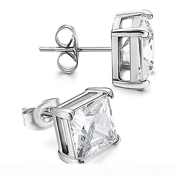 

e classical four claw infinity luxury jewelry 925 sterling silver princess cut white z square cz multi size gemstones women stud ea, Golden;silver