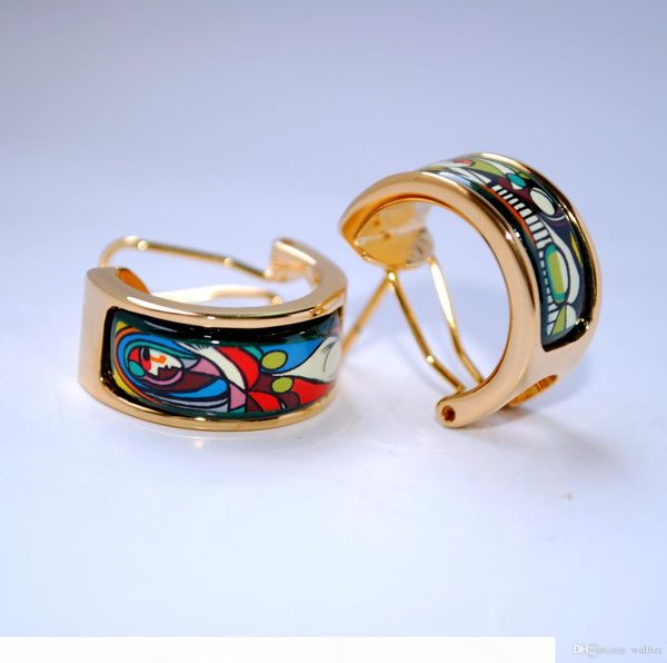 

woman before a mirror series hoop earring 18k gold-plated enamel earrings for woman hoop earrings, Golden;silver