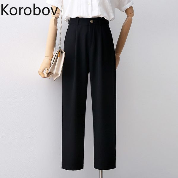

korobov korean joggers femme vintage chic high waist women trousers autumn streetwear harajuku harem pants, Black;white
