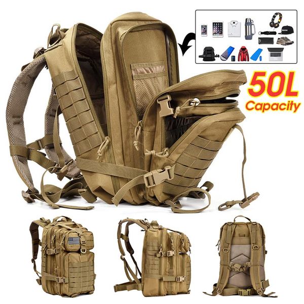 

outdoor bags 50l large capacity man army tactical backpack assault 900d waterproof sport hiking trekking camping hunting bag