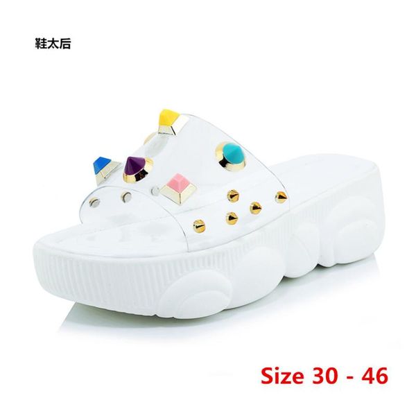 

flat platform sandals female summer med heel women thick bottom shoes wedge slippers women's sandals small big size 30 - 46, Black