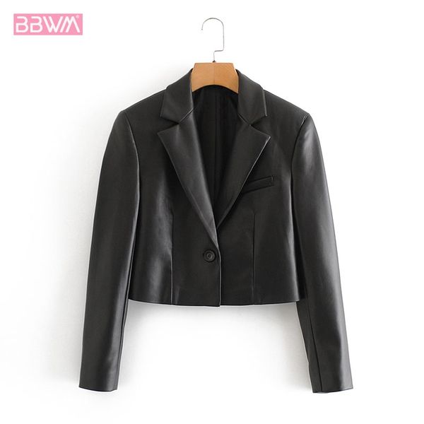 

pu locomotive long sleeve lapel one button black foreign chic female coat windproof short party fashion women's jacket, Black;brown