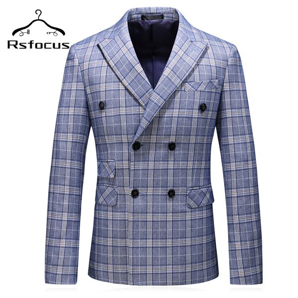 

rsfocus brand sky blue palid blazer men 2020 new double breasted wedding blazers for men casual blazer hombre slim fit 5xl xz027, White;black