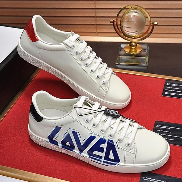 

men 's ace sneaker with loved print mens shoes vintage luxury leather type lightweight shoes lace -up low sports men shoes scarpe, Black