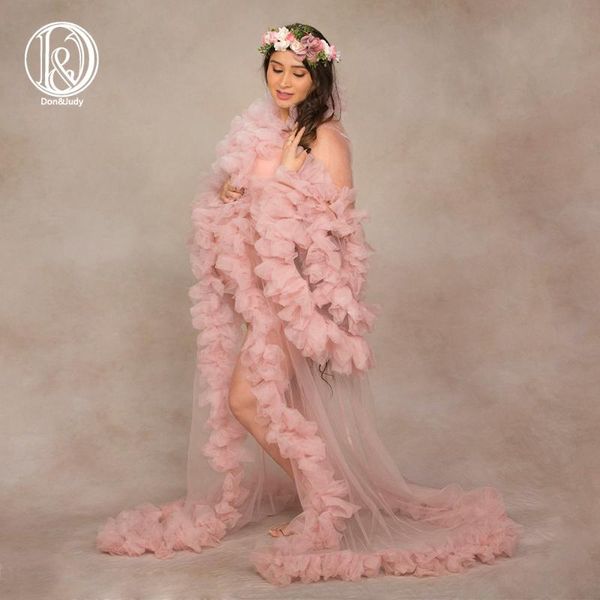 

don&judy custom maternity dresses long women v neck bell sleeves ruched tulle prom dress party gown for p shoot baby shower, White