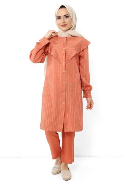 

striped front frilled dual suit tsd6266 orange, White;black