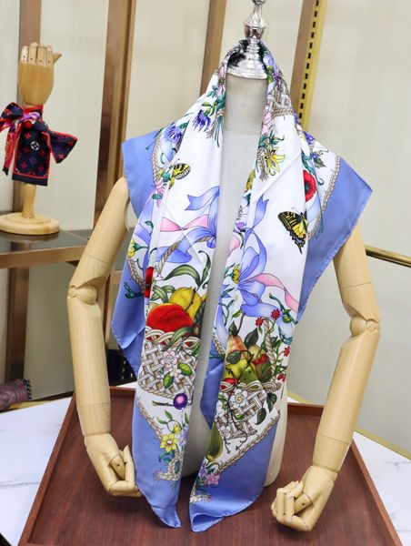 

high-end printed square scarf designer scarf bucket hat hats baseball cap women luxury designer scarves silk designer head scarf 2020 new, Blue;gray