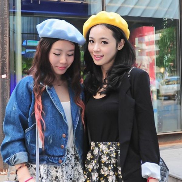 

women's fashion shorty cap beret octagonal beret sky solid color octagonal hat korean melon leather hat, Blue;gray