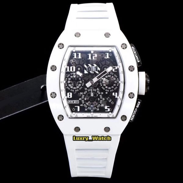 

mens designer watcheskv version rm 011 big date skeleton dial white ceramics case 7750 chronograph automatic rm011 mens watc, Slivery;brown