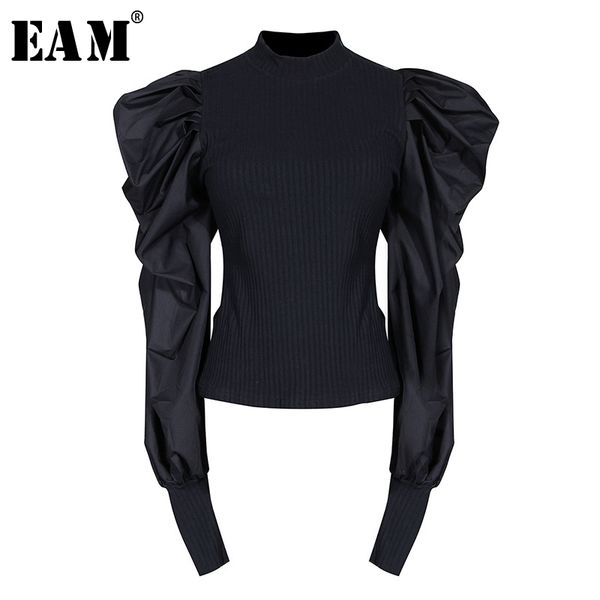 

eam] black pleated knitting sweater loose fit stand collar long sleeve women sweater new fashion tide spring autumn 2020 1h701, White;black