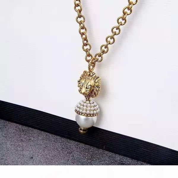 

r european and american custom lion head designer necklace antique lion head pearly diamond designer jewelry, Silver